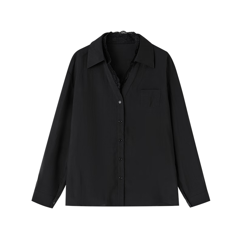 Dme [Breathable Tencel] Autumn Korean Style Shirt Lace Trim V-Neck Collar Elegant Blouse Women's Top