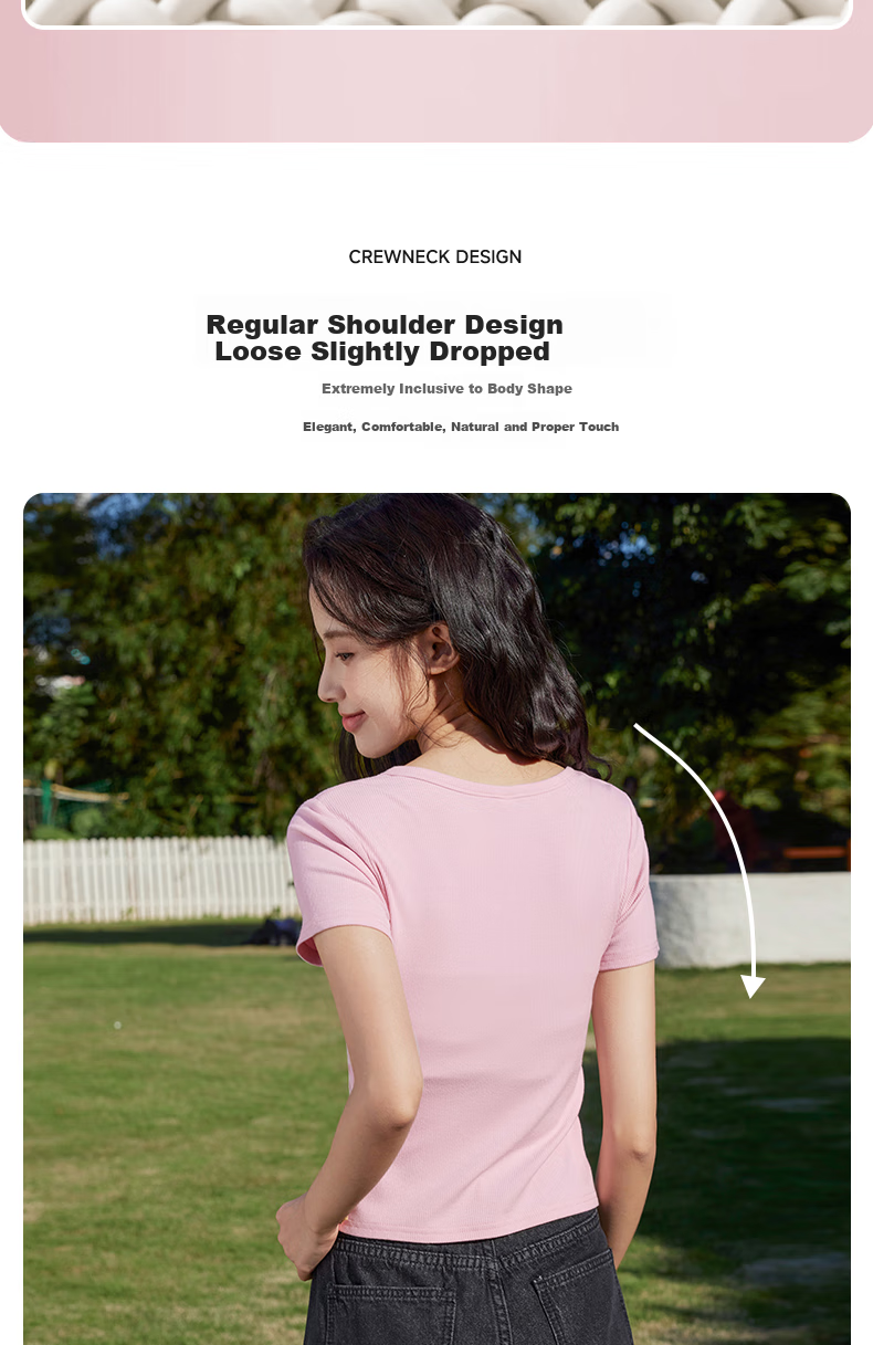 Baleno U-Neck Button-Up Short-Sleeve T-Shirt for Women, New Summer 2025 Style, Pleated Fashionable Thin Fitted Short Top Tee 4