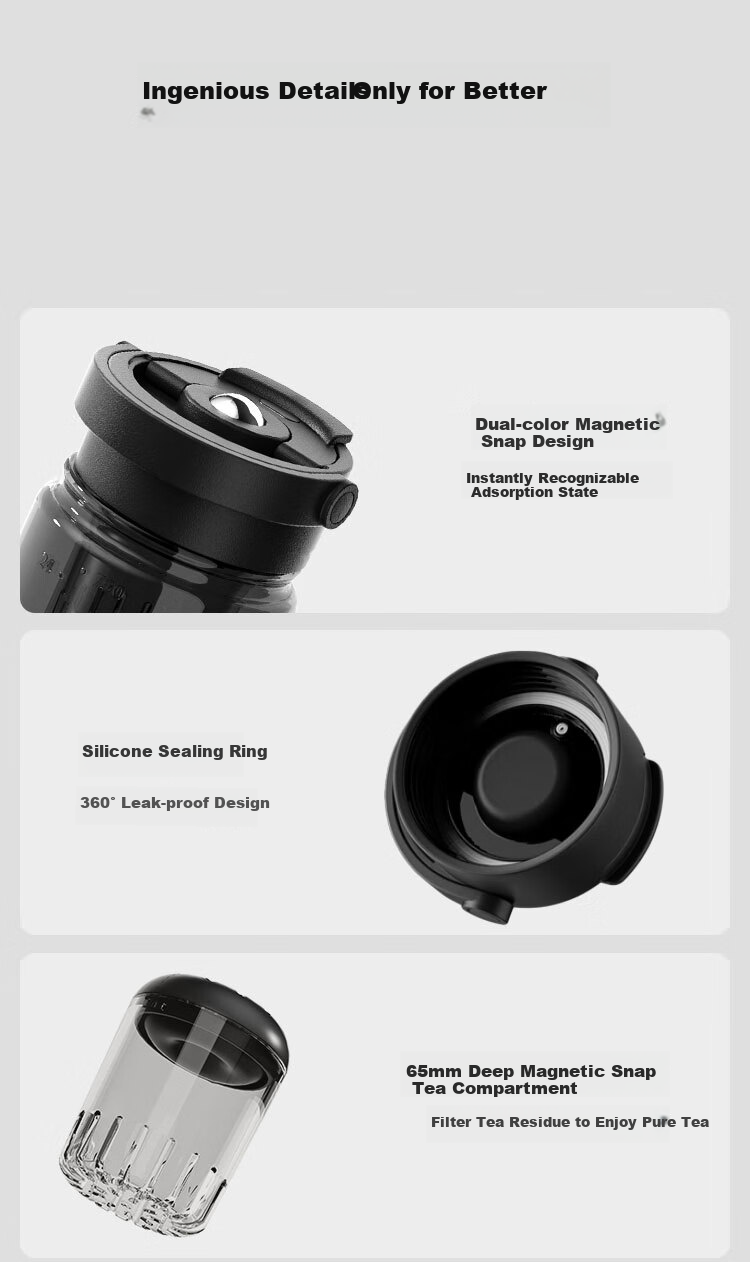 JD Original Magnetic Tea Infuser Cup, Magnetic Tea Compartment, Tritan Plastic Water Separation Sports Cup, Energetic Black 550mL 16