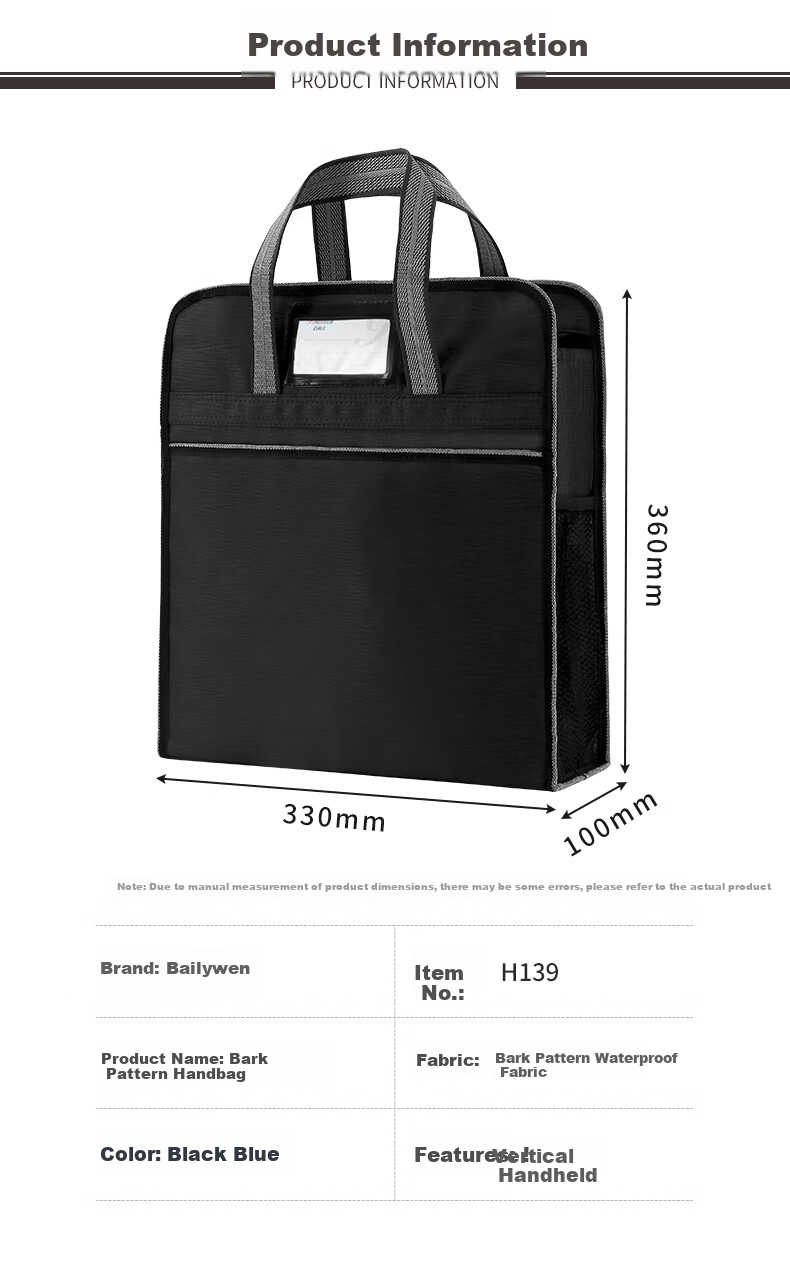 Bailiwen H139 Blue Handheld Document Bag, File Bag, Storage Bag, Student Book Bag, Tutoring Bag, Men's Briefcase, Business Bag, Office Bag, Conference Handbag 4