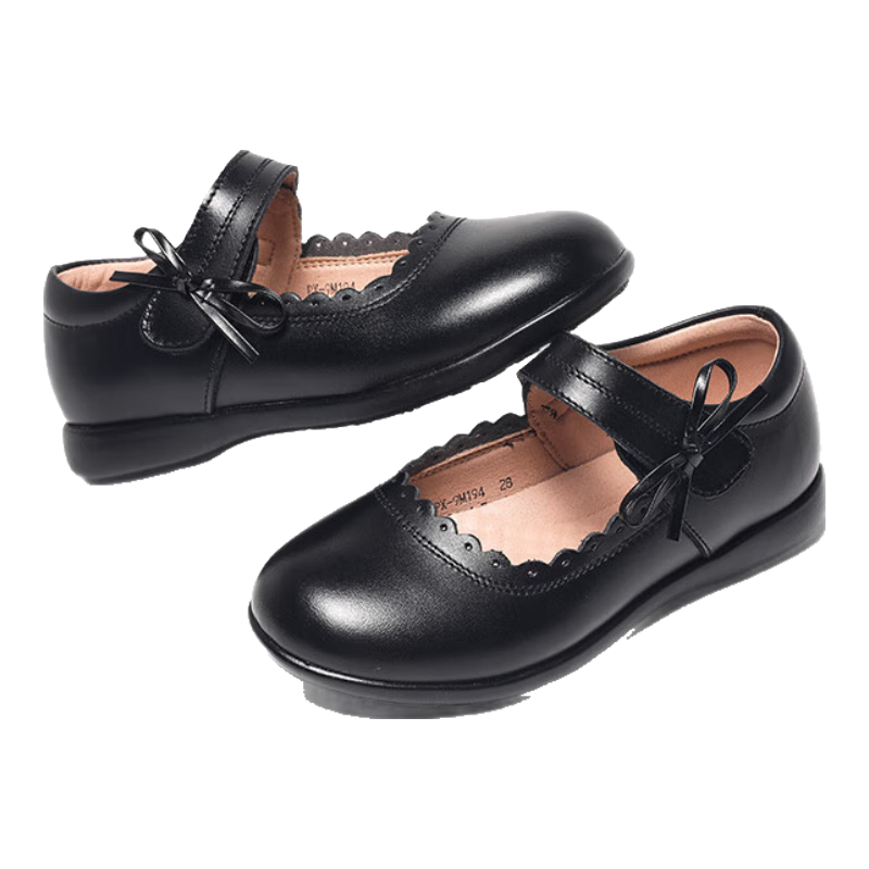 Aokang Girls' Leather Shoes, Spring And Summer New Style Genuine Leather Soft-Soled British-Style Children's Princess Black Performance Shoes