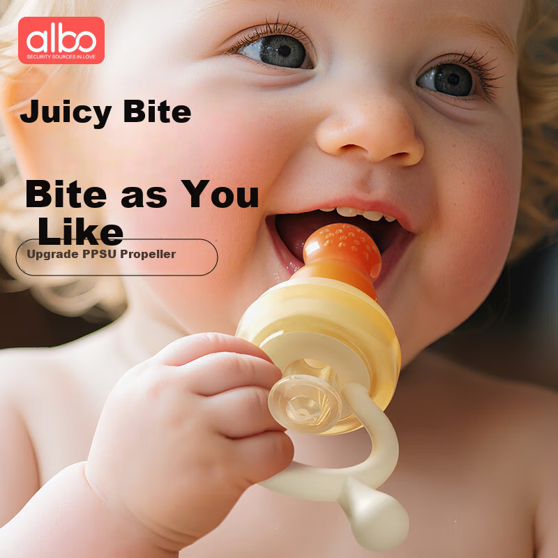 Albo Bite Bag, Baby Fruit Eating Tool, Bite Le Baby Soothing Teether, Push-Forward Fruit And Vegetable Supplementary Food Device