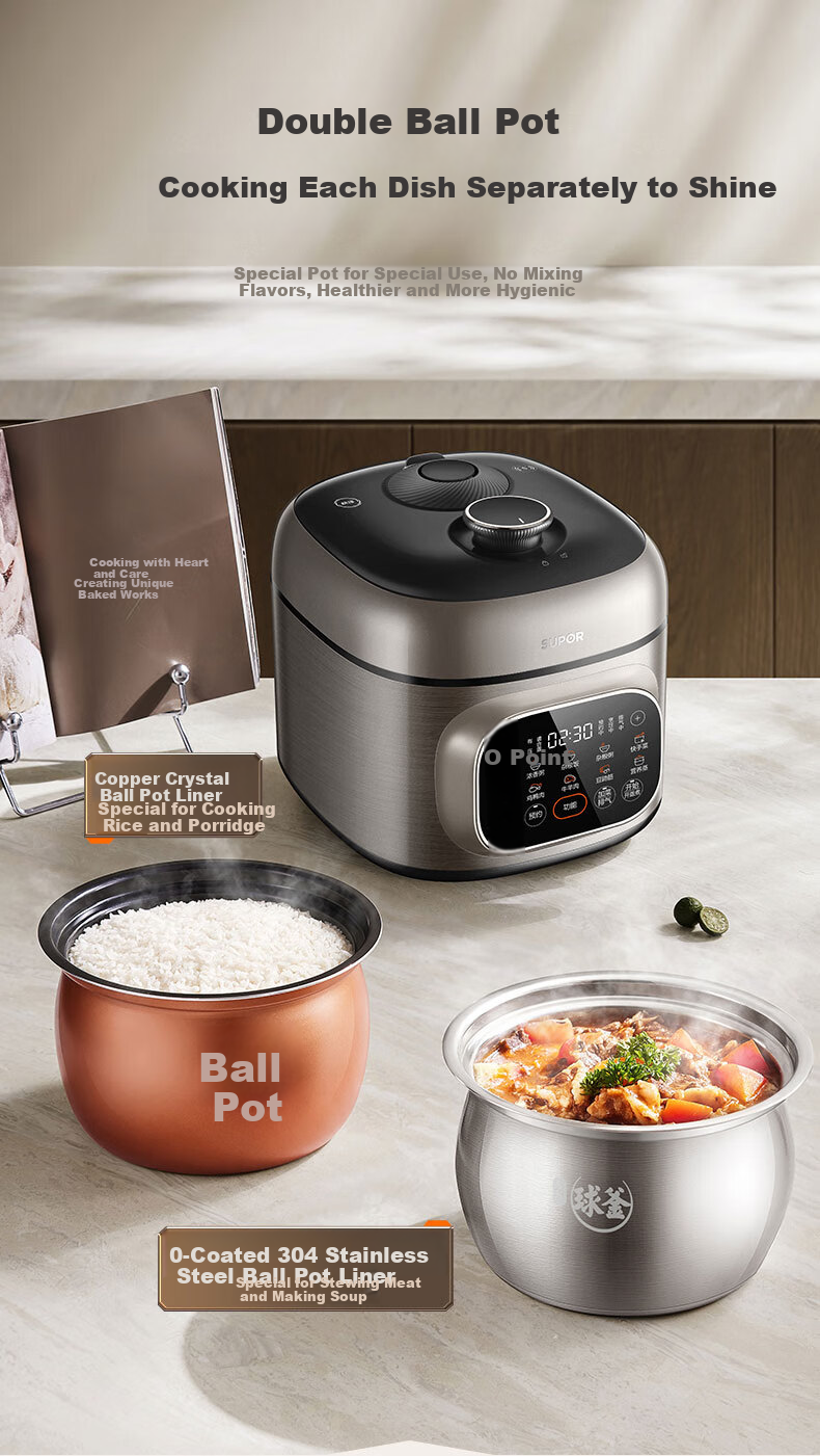 SUPOR ZMD Anxin Series, Home Use 5L Smart Reservation Ball Pot, Large Capacity Electric Home Fully Automatic Multifunctional Rice Cooker, Electric Pressure Cooker SY-50FC525Q 10