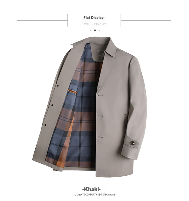SHANSHAN High-End Trench Coat for Young And Middle-Aged Men, Mid-Length Solid Color Wrinkle-Resistant Casual Seamless Pressed Jacket Father's Day Outerwear 20