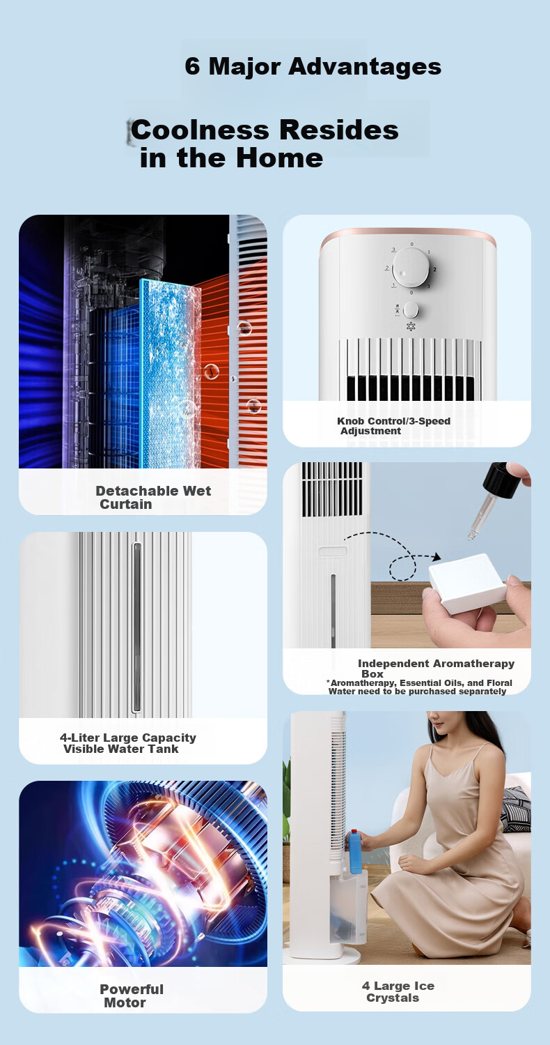 KONKA Air Cooler for Home Use, Cooling Fan, Floor-Standing Cold Air Machine, Single Cooling with Humidification, Electric Fan, Standing Water-Cooled Tower Fan, High-Power Bladeless Tower Fan, Portable Mini Air Conditioner KTAS-1004 2