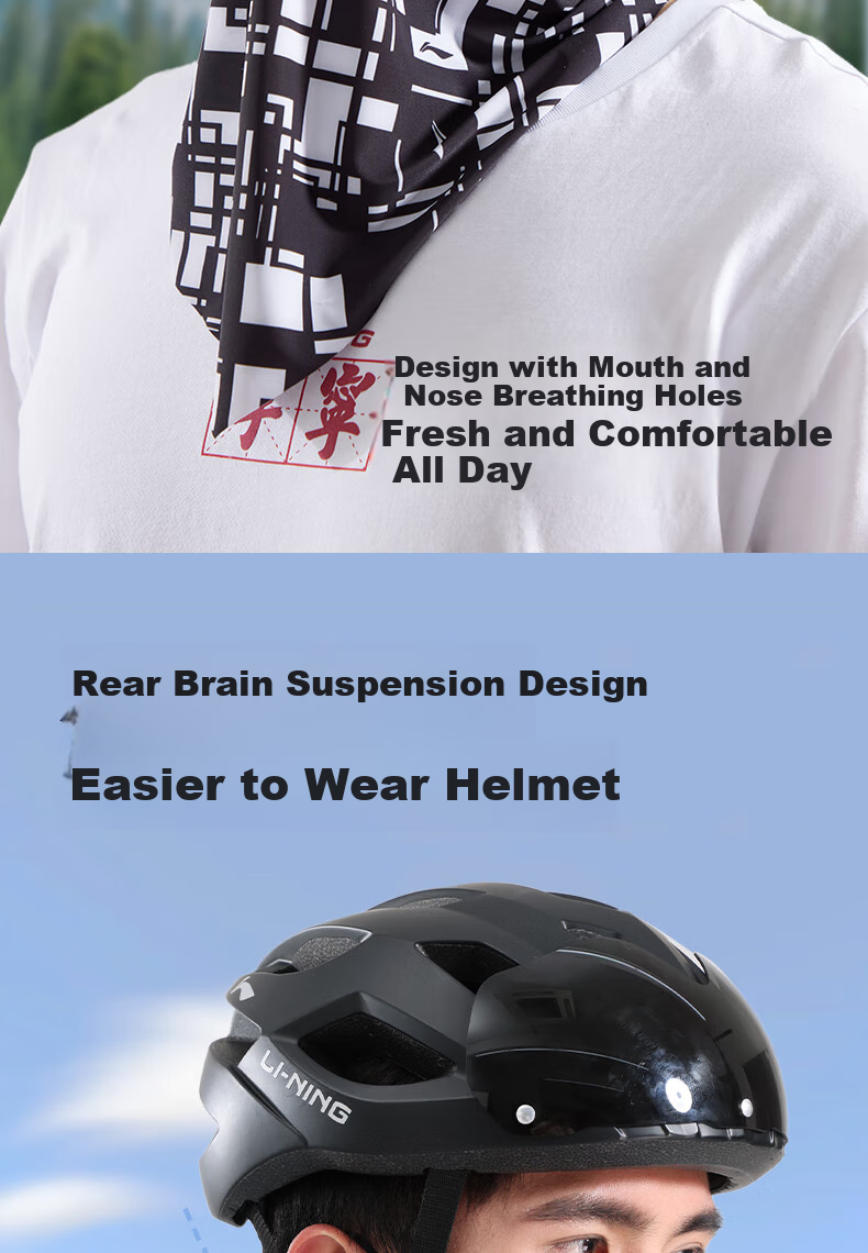 Li-Ning Cycling Face Mask, Windproof Ear-Hook Face Cover, Magic Headband Neck Gaiter, Men's Outdoor Sports Neck Warmer 9