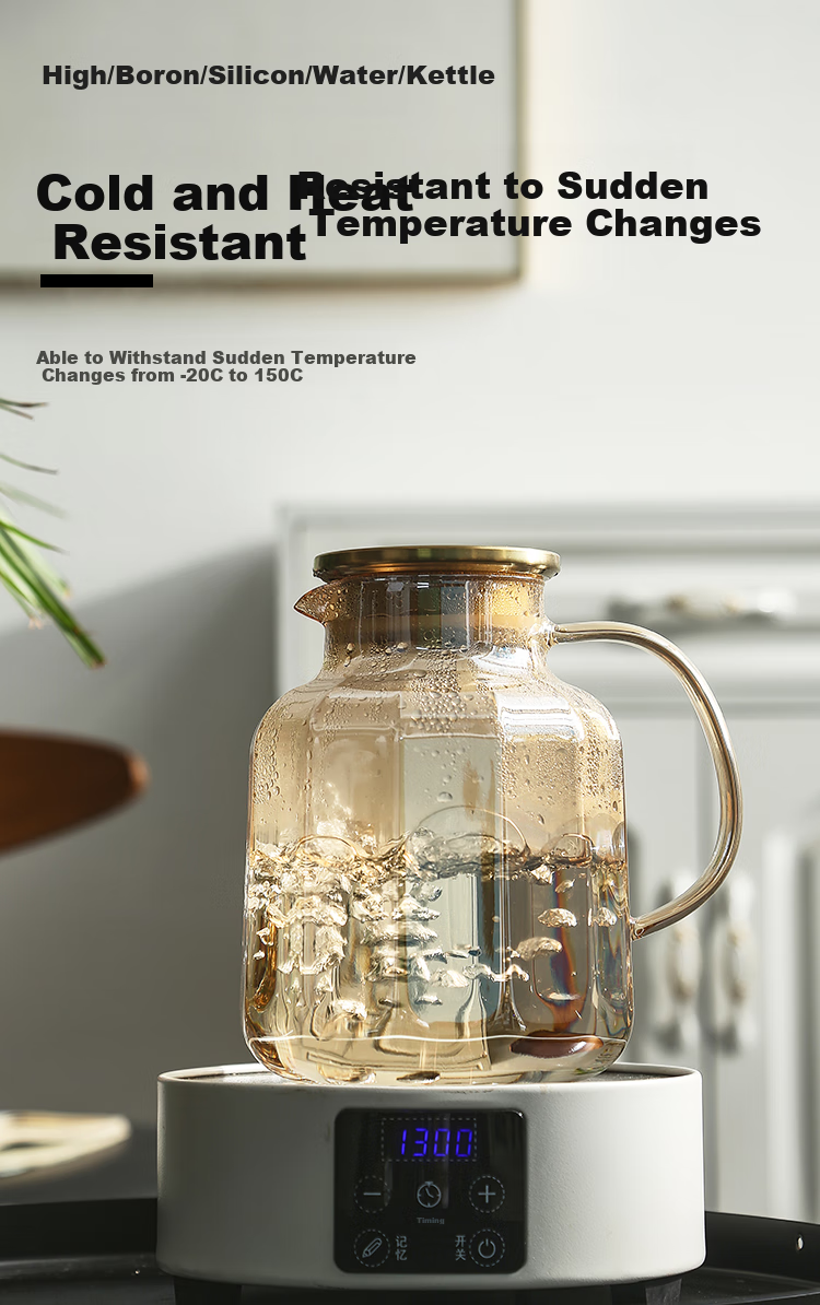 WEIMINGNUO Glass Cup Set with Heat-Resistant Cold Water Pitcher, Drying Pitcher, Health Tea Pot And Teacups, One Pot Four Cups 1.8L 3
