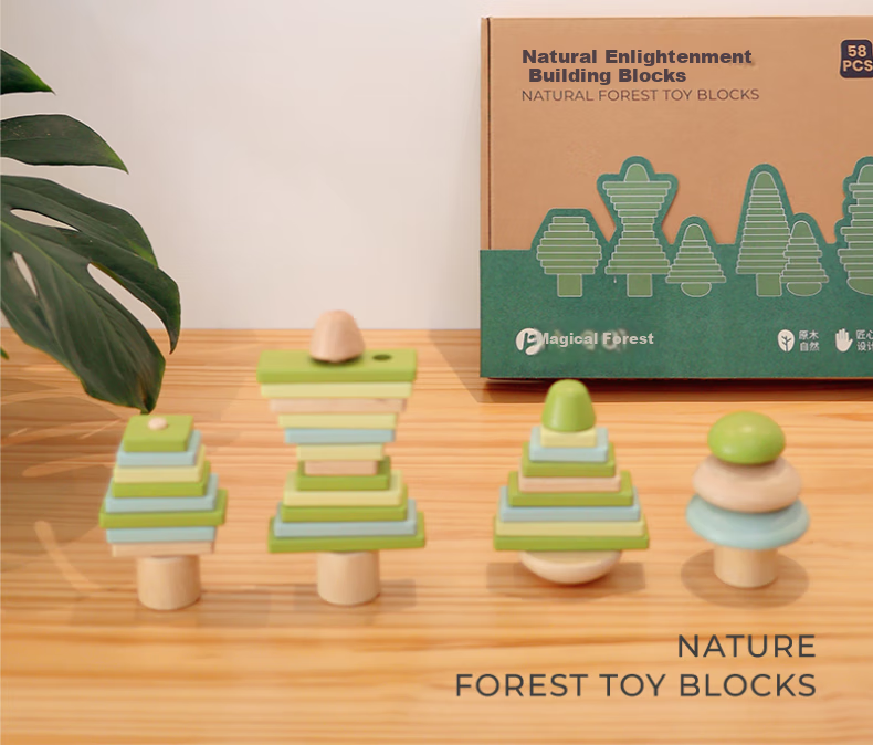 FN Solid Wood Chewable Large Particle Non-Painted Building Blocks Toy for Infants And Toddlers, Boys And Girls, Children's Birthday Gift 2