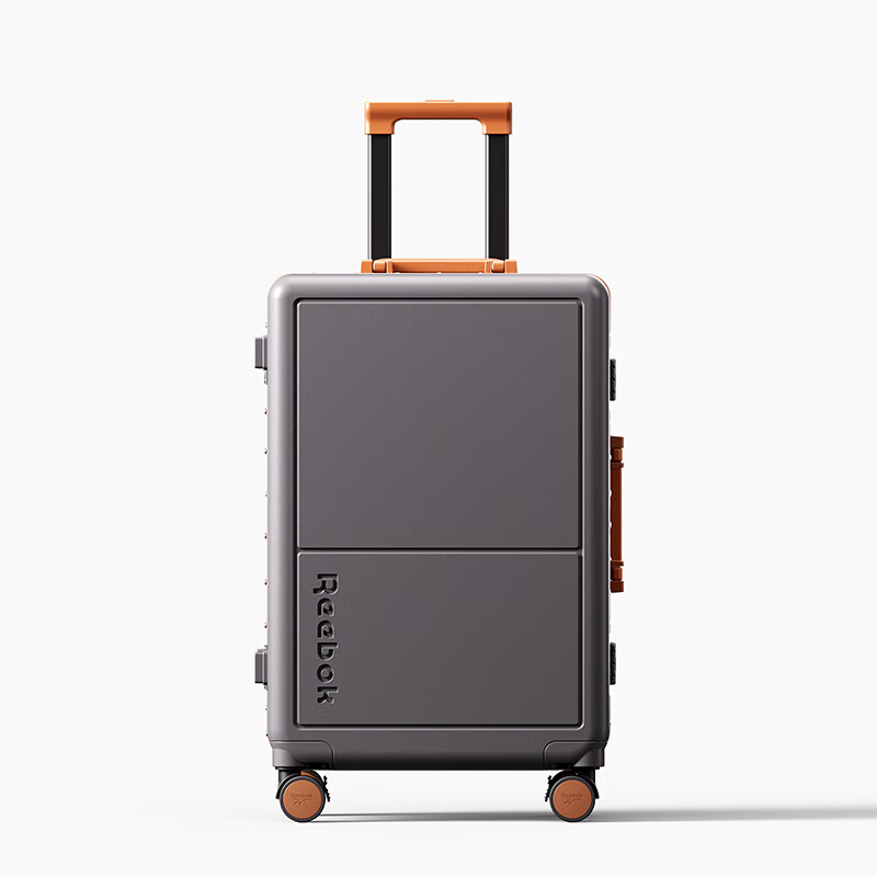 Reebok Aluminum Frame PC Luggage Suitcase, Multi-Functional Carry-On Travel Case, Password Lock Suitcase, English Gray-Brown, 20 Inches