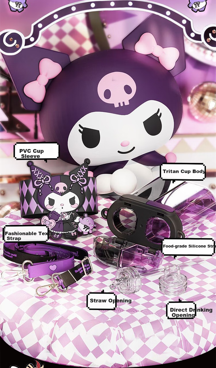 SHINPUR Kuromi Children's Portable Dual-Drink Straw Cup Student Water Bottle Large Capacity Cup 13