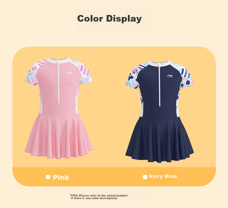 Li-Ning Children's Swimsuit, One-Piece Dress Style with Boyshorts, Comfortable Quick-Dry Swimming And Hot Spring Swimwear, 733 Pink, Size 170 15