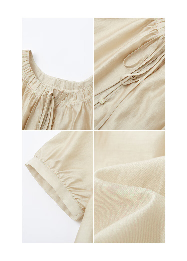 MT "Blazing Peach Blossom" Summer Sweet Style Tencel Polyester Wrinkled Round Neck Lightweight Shirt Women's Top 9