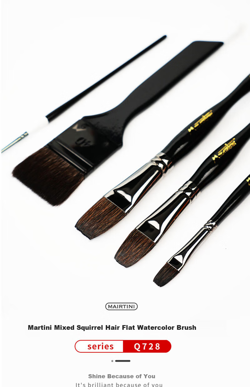 MAIRTINI Black Flat-Top Watercolor Brushes, Squirrel Hair Brushes for Acrylic Paint And Oil Painting, Set of 3 Combination Pack Q728 2