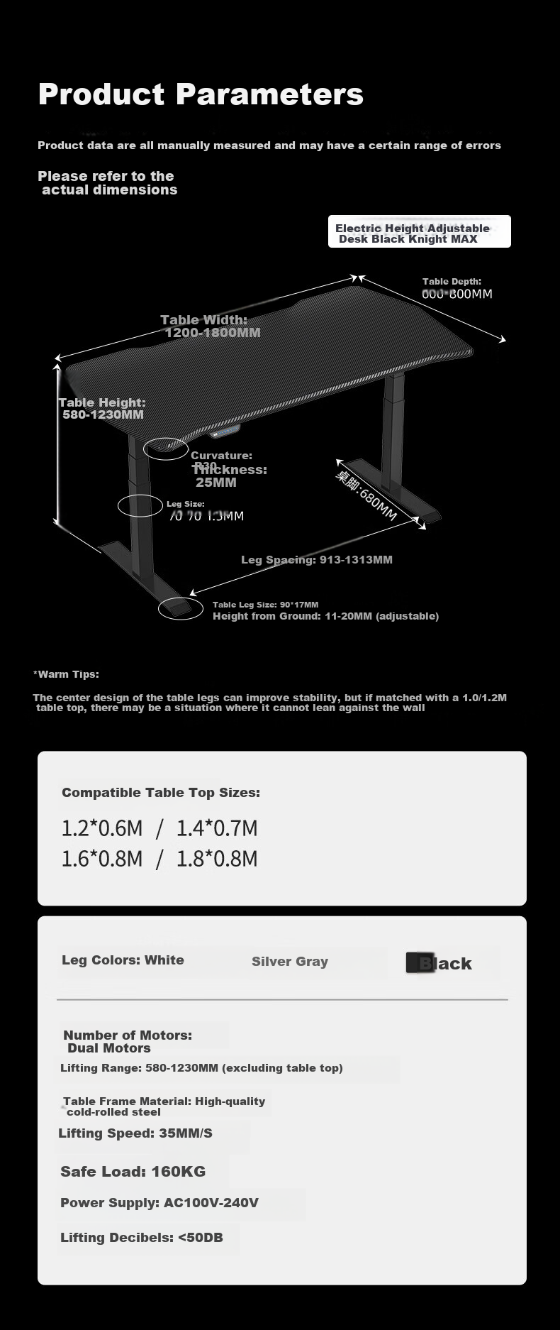 Loctek Black Knight MAX Gaming Desk, Electric Height Adjustable Computer Desk, Standing Desk, 1.4m, Rubberwood 20