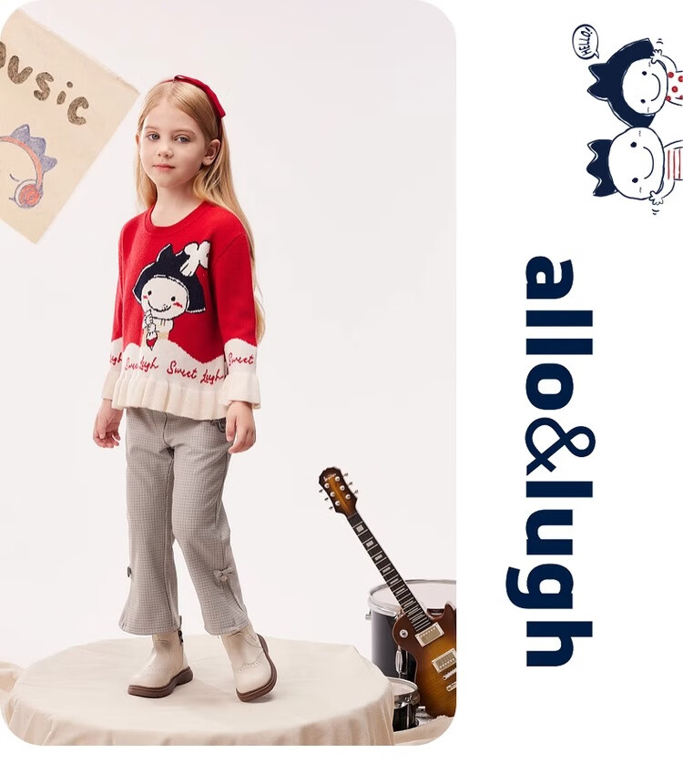 Allo&lugh Sweet Style Pullover Sweater Autumn Girls Cartoon Print Knitwear Pink 120 3