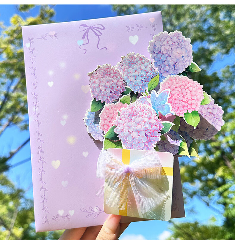 DiLe Birthday Gift for Teacher DIY Handmade Blooming Bouquet Kindergarten Primary School Creative 3D Pop-up Mom Greeting Card Postcard Single MJ-A665 Blue 16