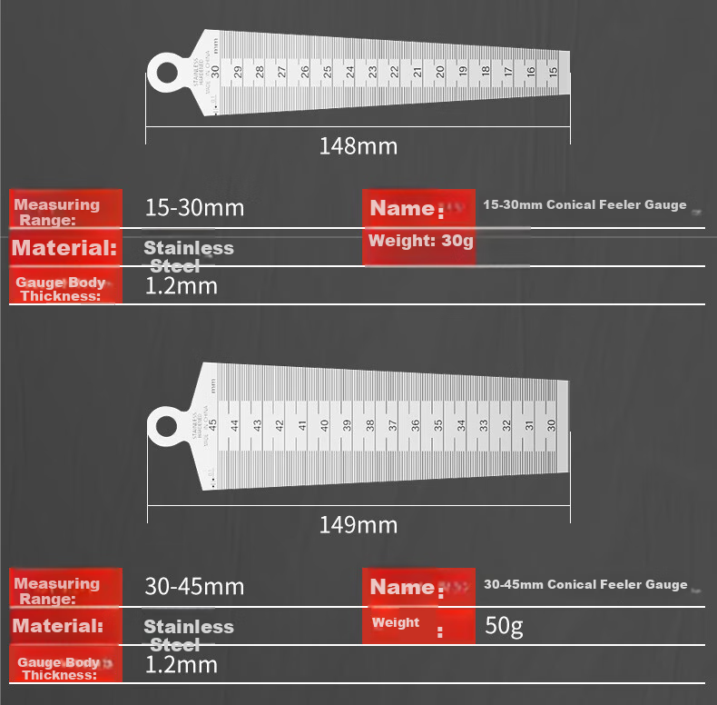 SYNTEK Stainless Steel High-Precision Gap Gauge, Wedge-Shaped Feeler Gauge, Slant Feeler Gauge, Hole Diameter Gauge, Gap Measuring Cone Gauge, 0.5-15mm 7