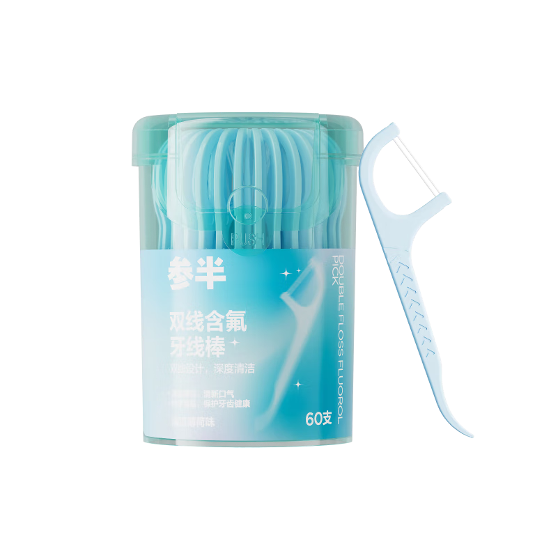 Canban Fluoride-Containing Double-Line Dental Floss Picks, Mint Scent, Smooth And Deep Cleaning Floss Picks, Dual-Use Floss, 60 Pieces * 8 Jars, 480 Pieces in Total