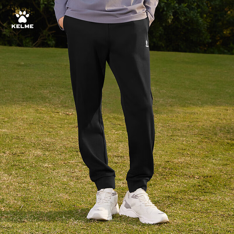 KELME Men's Autumn Winter Sports Pants Casual Straight Leg Joggers Black Slim Fit Cuffed