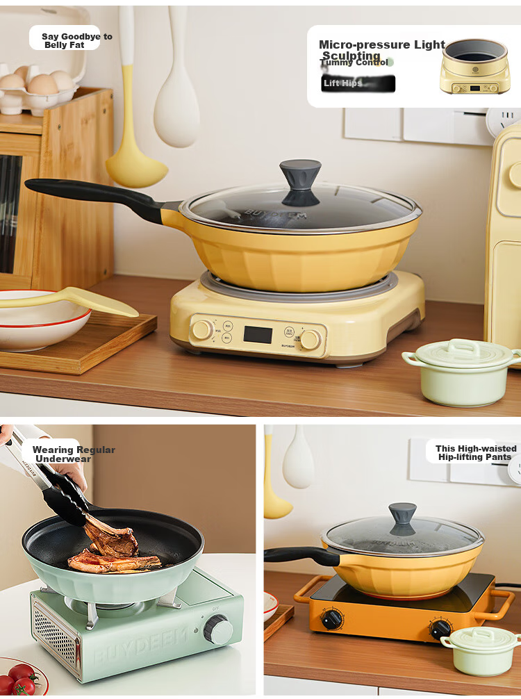 Buydeem 30cm Non-Stick Wok, Frying Pan, Flat Bottom Pan, Stir-Fry Pan, Light Smoke Oil-Gathering Small Yellow Pan, Compatible with Induction And Gas Stoves 12