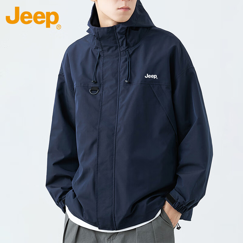 JEEPJEEP Men's Outdoor Jacket Autumn Winter Loose Fit Casual Trendy Coat Dark Blue 2XL