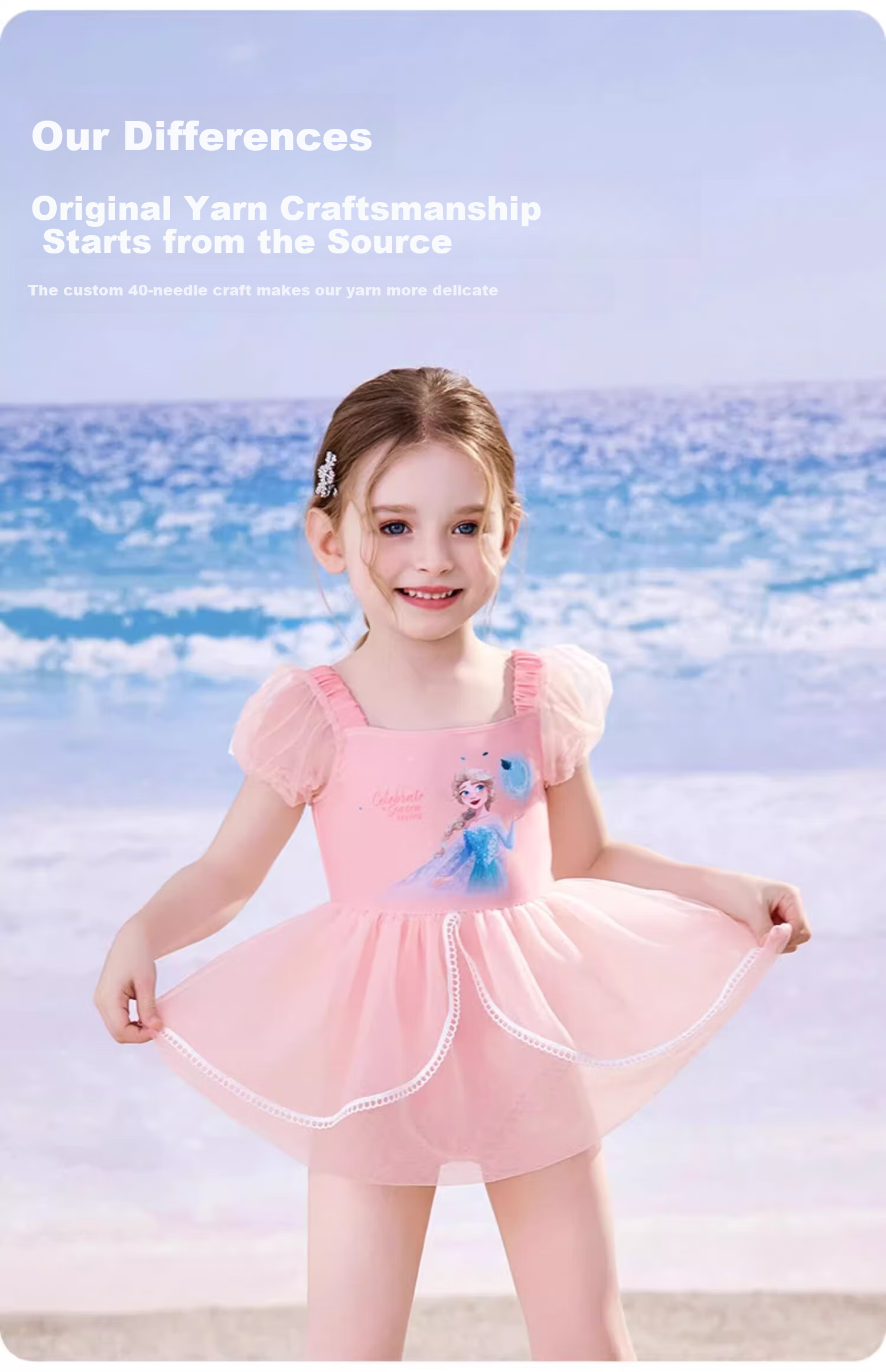 Dishini Girls' One-Piece Swimsuit Dress with Elsa Design for Children's Swimming And Sun Protection, Suitable for Hot Springs And Swimming Pool, Class A Swimwear D35044 Ice Blue 110 8