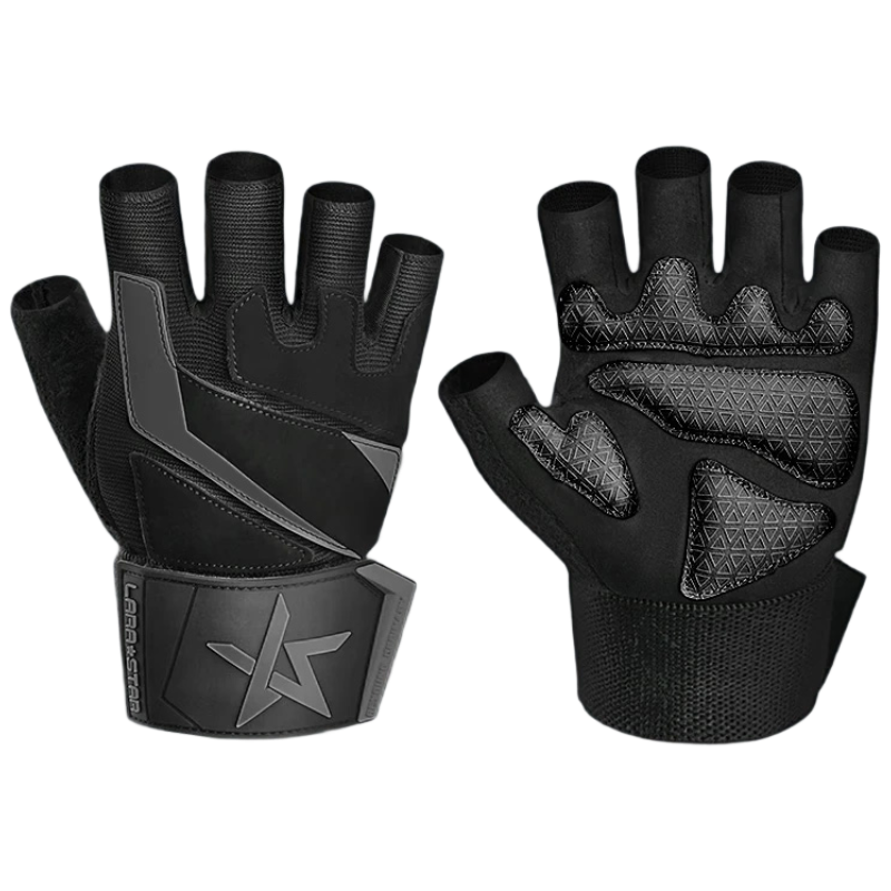 LARASTAR Premium Fitness Gloves with Wrist Support for Pull-Ups, Bench Press, Deadlifts, Anti-Slip and Callus Prevention, Advanced Version, Black XL