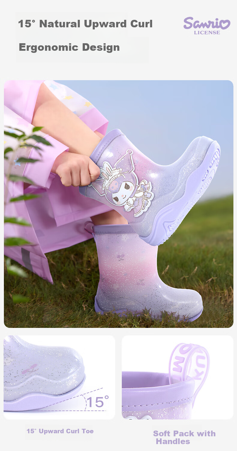 Hello Kitty Children's Rain Boots for Girls, All-Season Non-Slip Mid-Calf Waterproof Shoes for Toddlers And Kids, 252637 Juejue Purple, Size 21 10