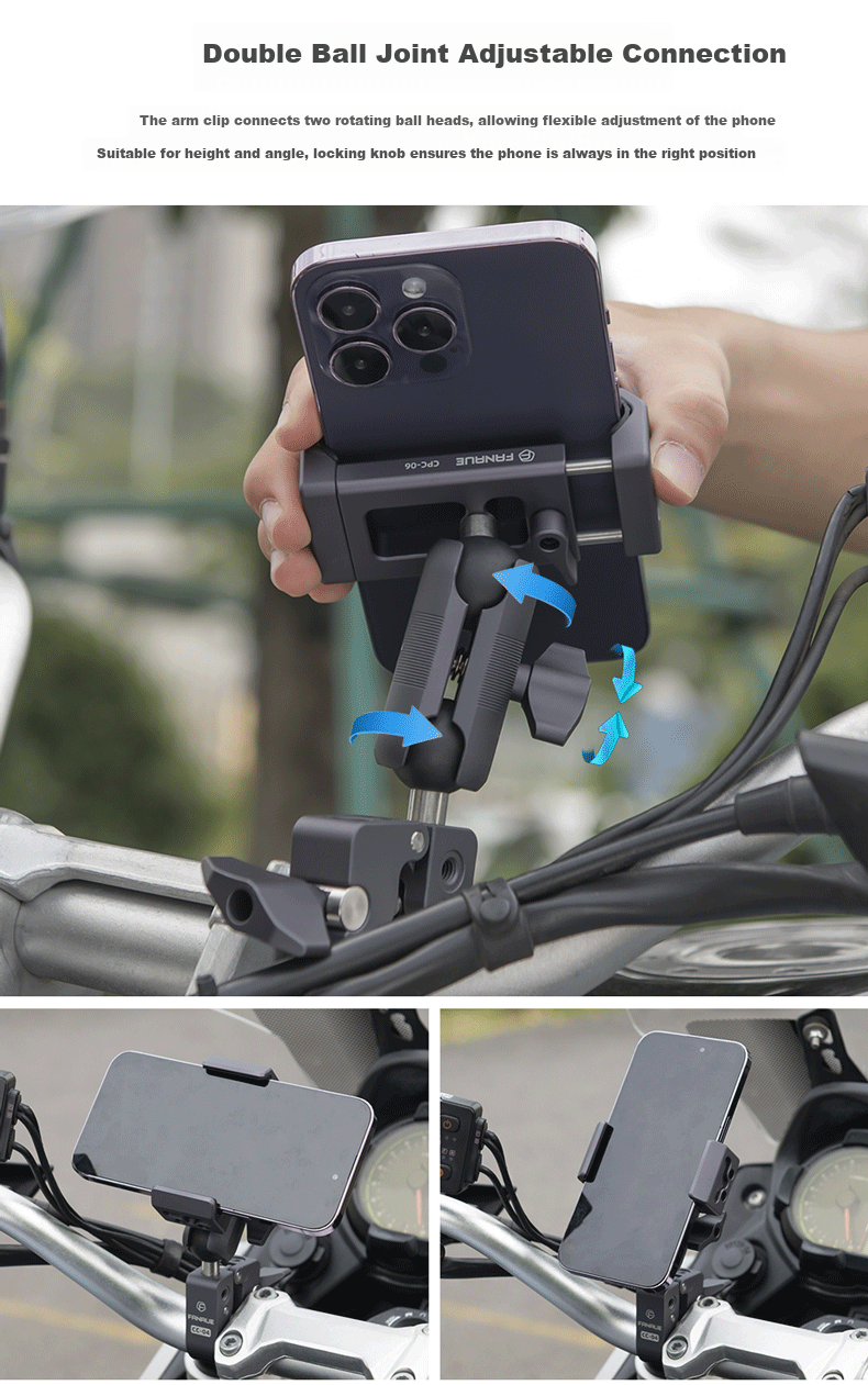 FANAUE FANAUE Metal Motorcycle Phone Holder, Electric Bike Bicycle Riding Navigation Quick-Release Shockproof Bracket CPC-06T6F 3