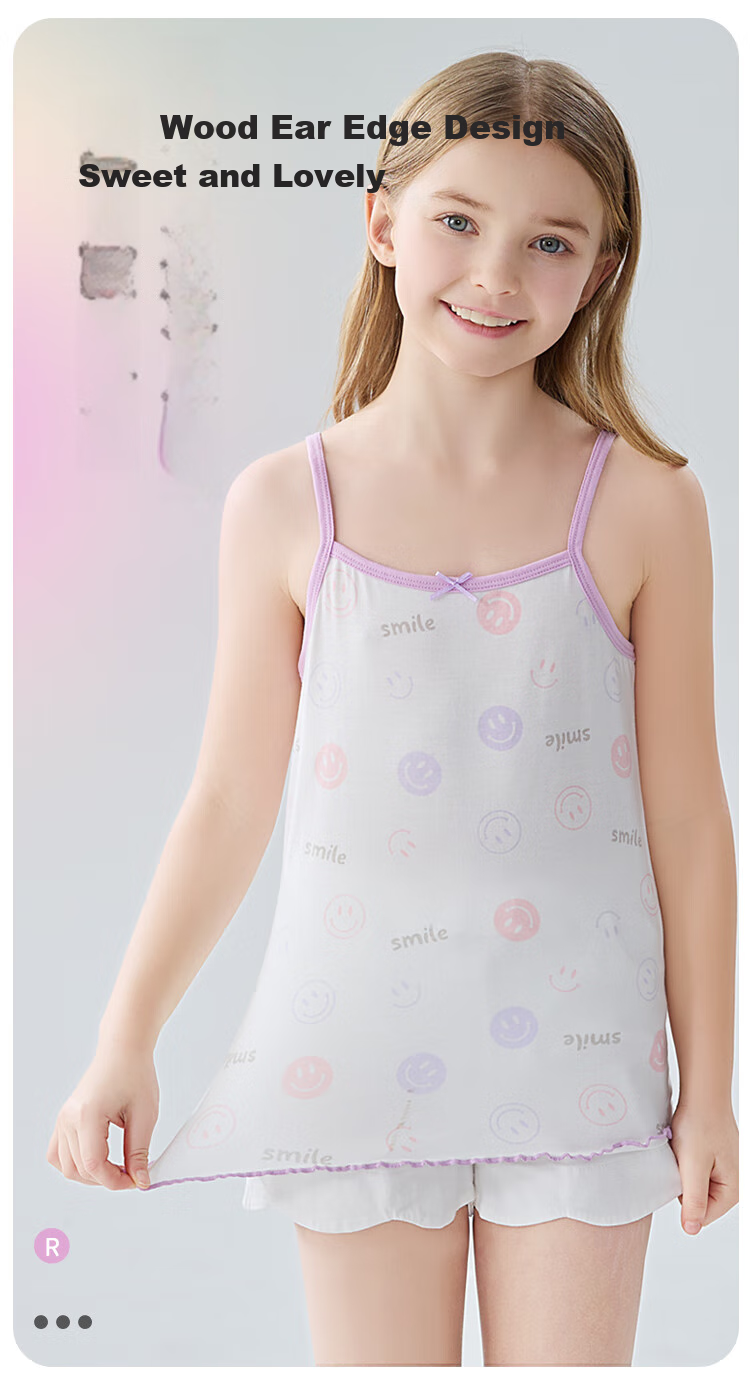 MiiOW Children's Tank Top, Girls' Summer Thin Modal Camisole, Baby Girl Undershirt, Inner Wear, Two-Piece Set 6