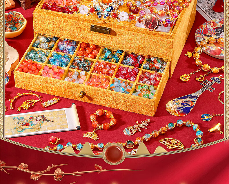 Luoli Girls' Birthday Gift, Vintage Style Beaded Gift Box, DIY Handmade Bracelet for Children Aged 6-12, 7-14 Girls' Jewelry Box with 8 Pieces 1