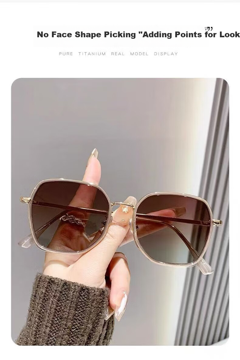 AMORAYS Women's New Korean-Style Fashion Polarized Sunglasses, Face-Shaping, Suitable for Square And Round Faces, Making Face Look Smaller, Black And Gold Color 5