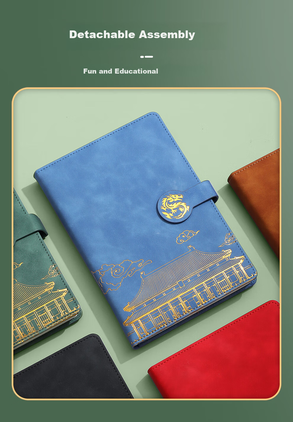 Jiaranheng Chinese Style Notebook, Aesthetic A5 Dragon-Shaped Clasp, Thickened Journal, High-End Exquisite Diary, Business Gift, Office Stationery, Customizable, Dark Gree 3