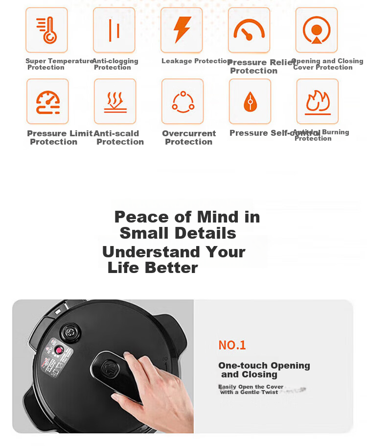 Joyoung Home Smart 6L Dual-Lid Pressure Cooker with One-Button Operation for Cooking Rice And Stewing Y-60C817 15