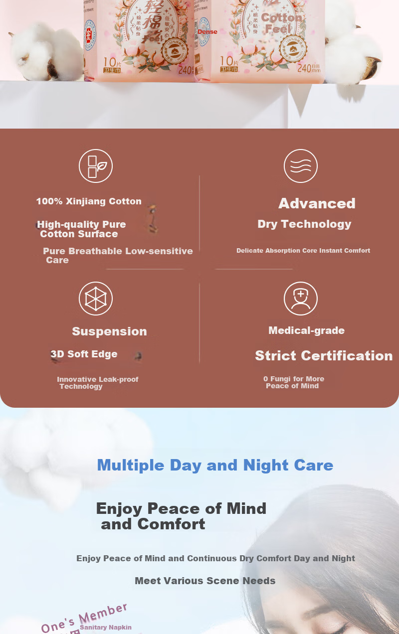 One's Member Medical-Grade Sanitary Napkins, 285mm, 21 Pieces, Heavy Flow Day And Night Use, 100% Pure Cotton Menstrual Pads 1