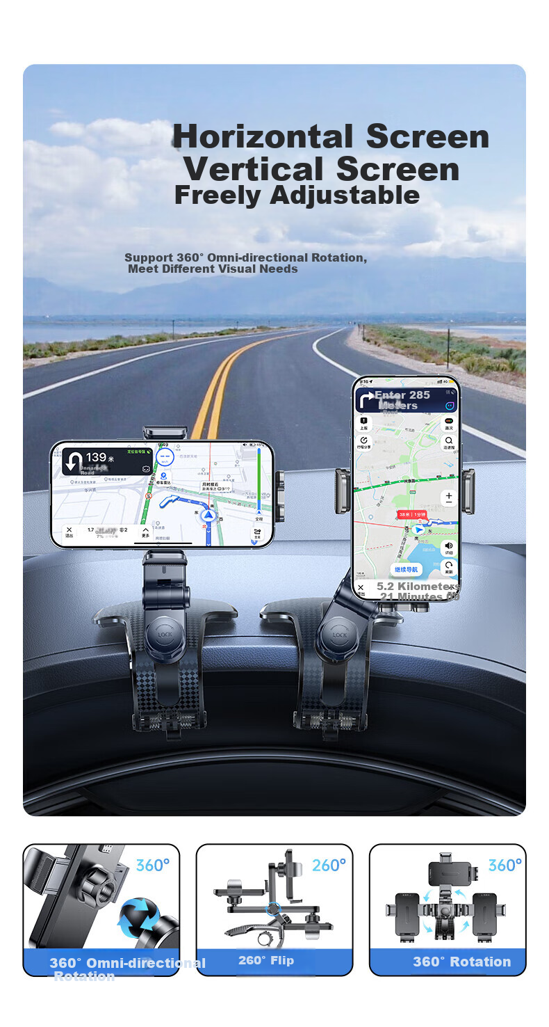 Lisen Car Phone Holder, Multifunctional Clip-On Car Phone Mount, Suitable for HUD, Center Console, And Dashboard 12