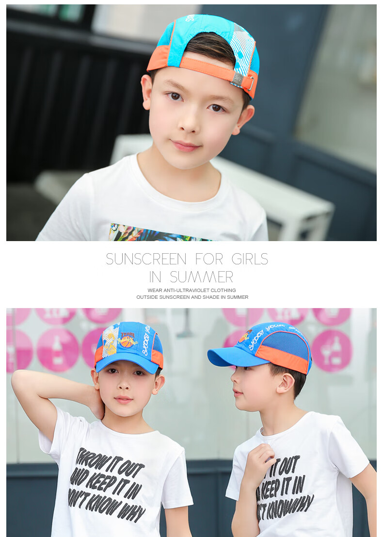 Jian Cai Kids Baseball Cap Boys Sun Protection Duckbill Hat Summer Basketball Mesh Quick-Dry Breathable Sunshade Hat for Girls and Babies 7