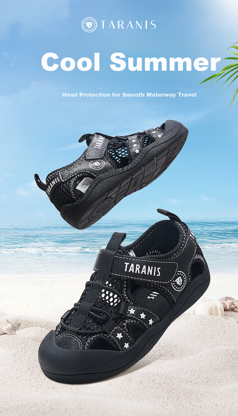 TARANIS Children's Shoes, Summer Style Boys' Non-Slip Soft-Soled Sandals, Breathable Quick-Drying Water Shoes for Stream Trekking, Sports Shoes, Black, Size 25 1