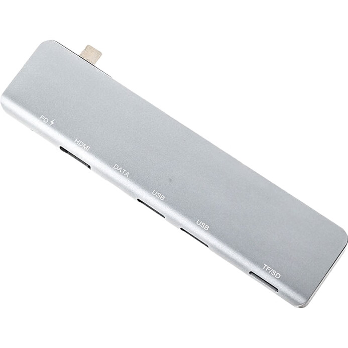 USB-C хаб Youlianxing, 7-в-1, с HDMI 4K, USB 3.0, SD/TF кардридером, PD зарядкой, алюминиевый корпус, серебристый