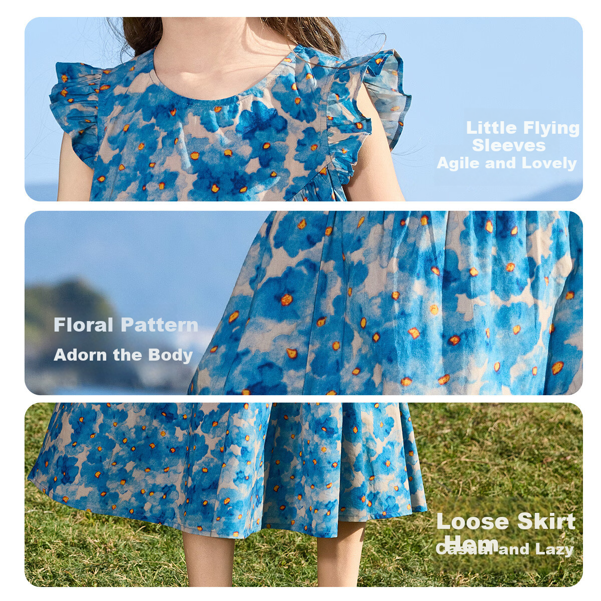 ASK JUNIOR Children's Pure Cotton Dress, Summer Short-Sleeved Dress, Floral Pattern with Ruffle Trim, Girls' Princess Dress 6