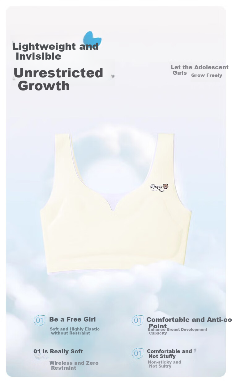 FitonTon Girls' Underwear, Seamless Bra with Fixed Cups, Sports Bra for Puberty, Anti-Shock Bra for Middle School Students, Children's Thin Underwear 2