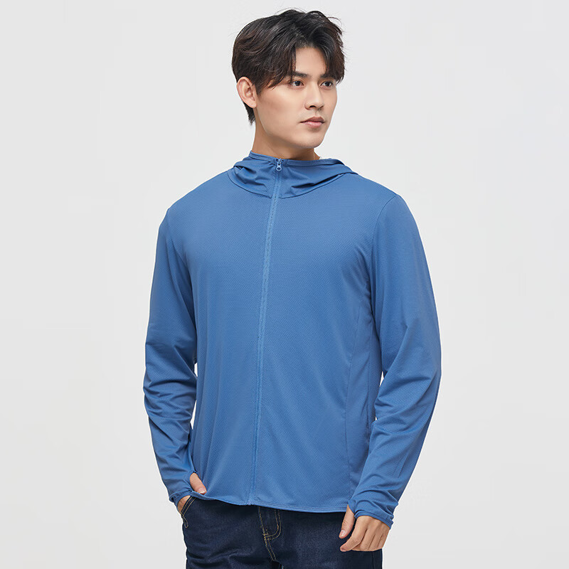 Romon Men's Sunscreen Jacket Summer Ice Silk Outdoor Fishing Sports Breathable Skin Jacket Quick-Dry Men's Clothing SF08 Stone Blue 4XL 10