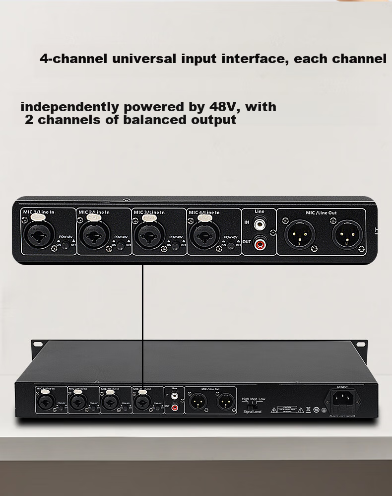 Shuledi SD-099 Domestic Feedback Suppressor, 4-Channel Microphone Mixer with Feedback Elimination, Anti-Howl Equalizer, Preamp Effects Processor for KTV Sound System, Conference Speaker, And Performance 7