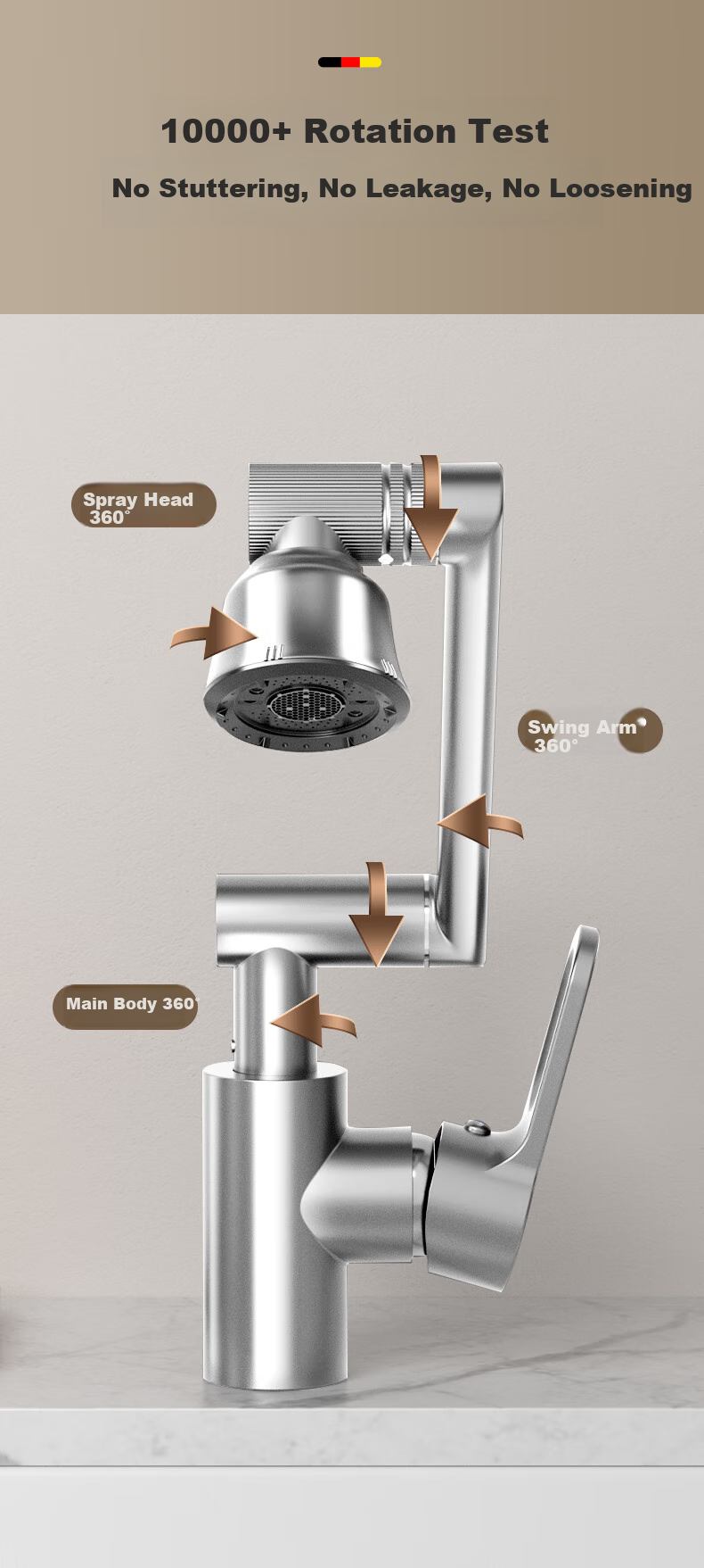 HOMK [Germany] All-Copper Faucet, Washbasin, Hot And Cold Mechanical Arm, Bathroom Sink, Basin, Faucet 2