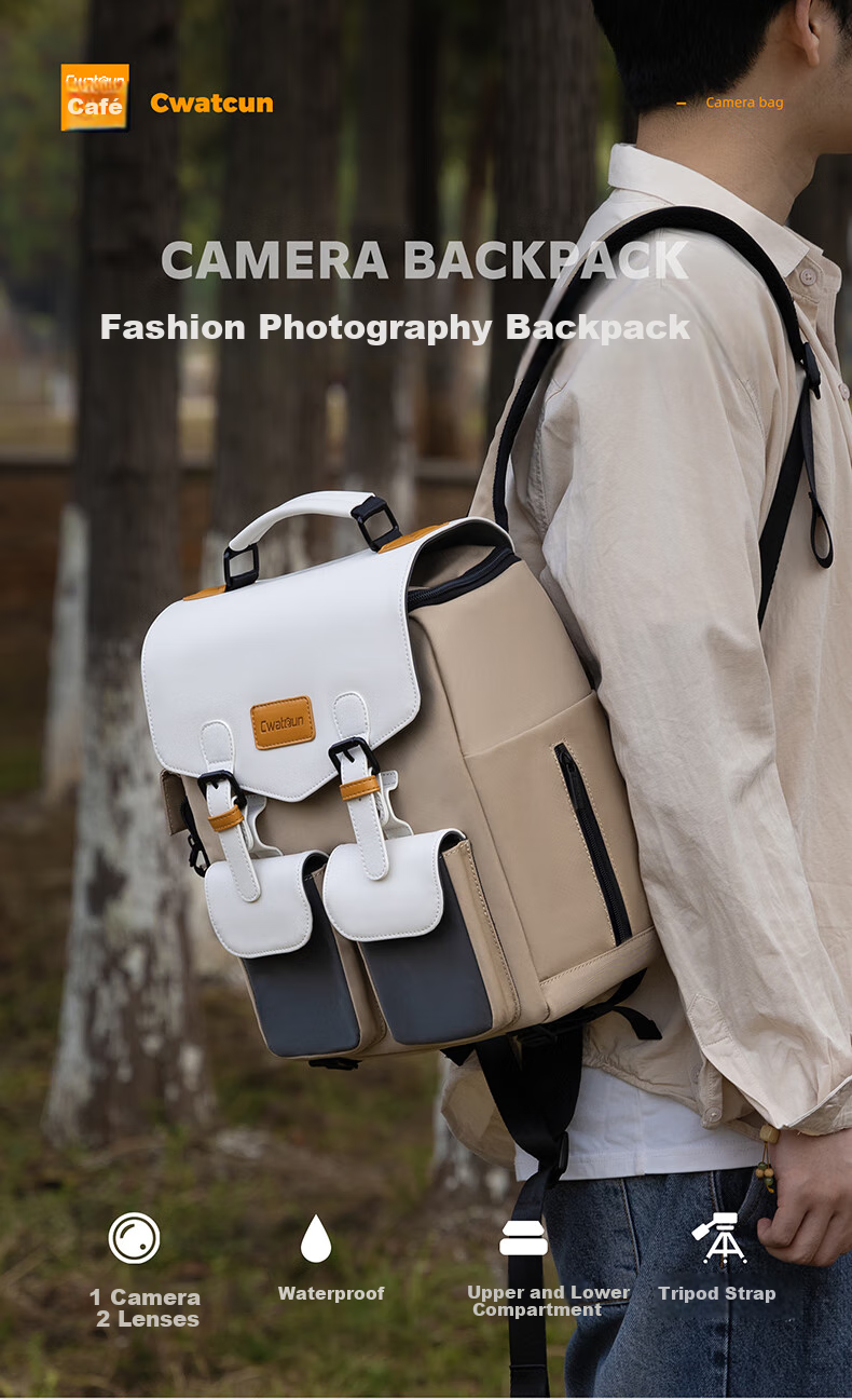 CWATCUN Camera Backpack with Waterproof Top And Bottom Compartments, Side Quick-Access Photography Bag Compatible with Fuji, Canon, Sony, Niko 1
