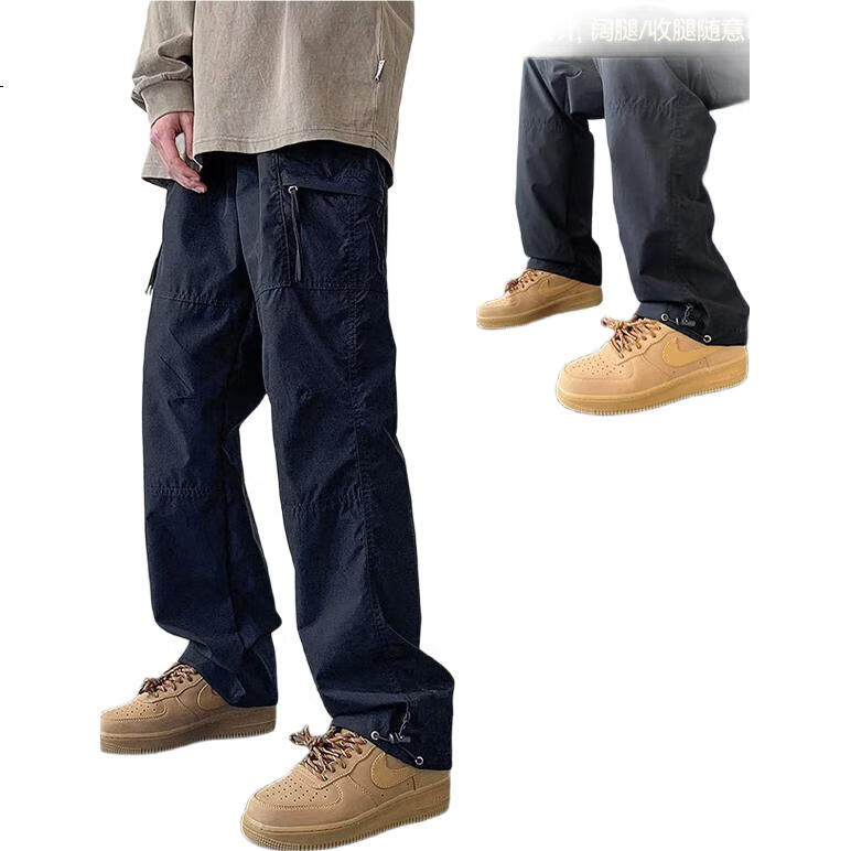 Мужские брюки Homlean American Retro Cargo, трендовые прямые широкие повседневные брюки, осень, черные, размер 2XL