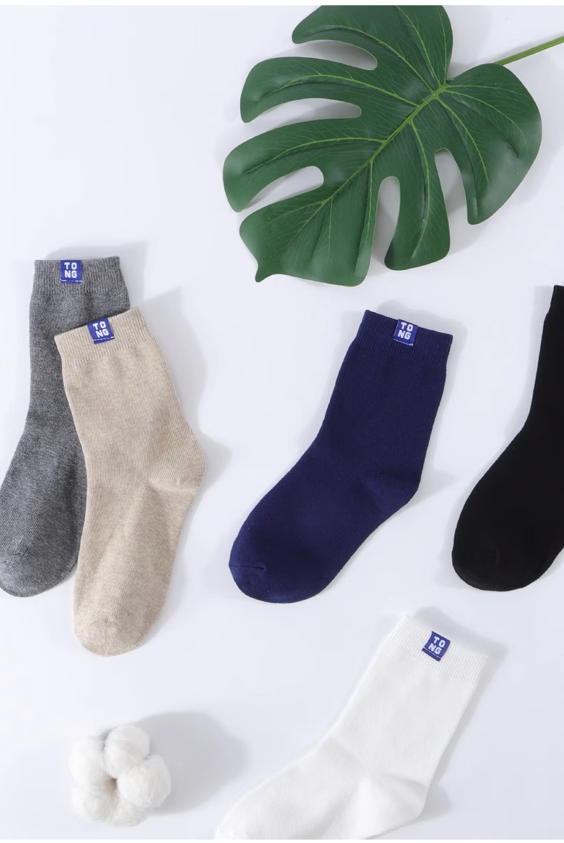 Hzasz 【5 Pairs】Youth Black Pure Cotton Socks Spring and Autumn Full Cotton Middle School Boys Large Kids Sports Long Socks 13