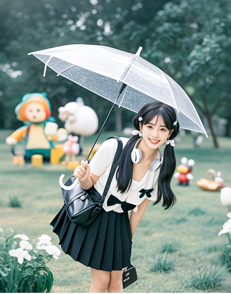 Bahainiao Transparent Umbrella, Long Handle, Manual, Korean Style, Ultra-Lightweight, Portable, Student Umbrella for School Use 9