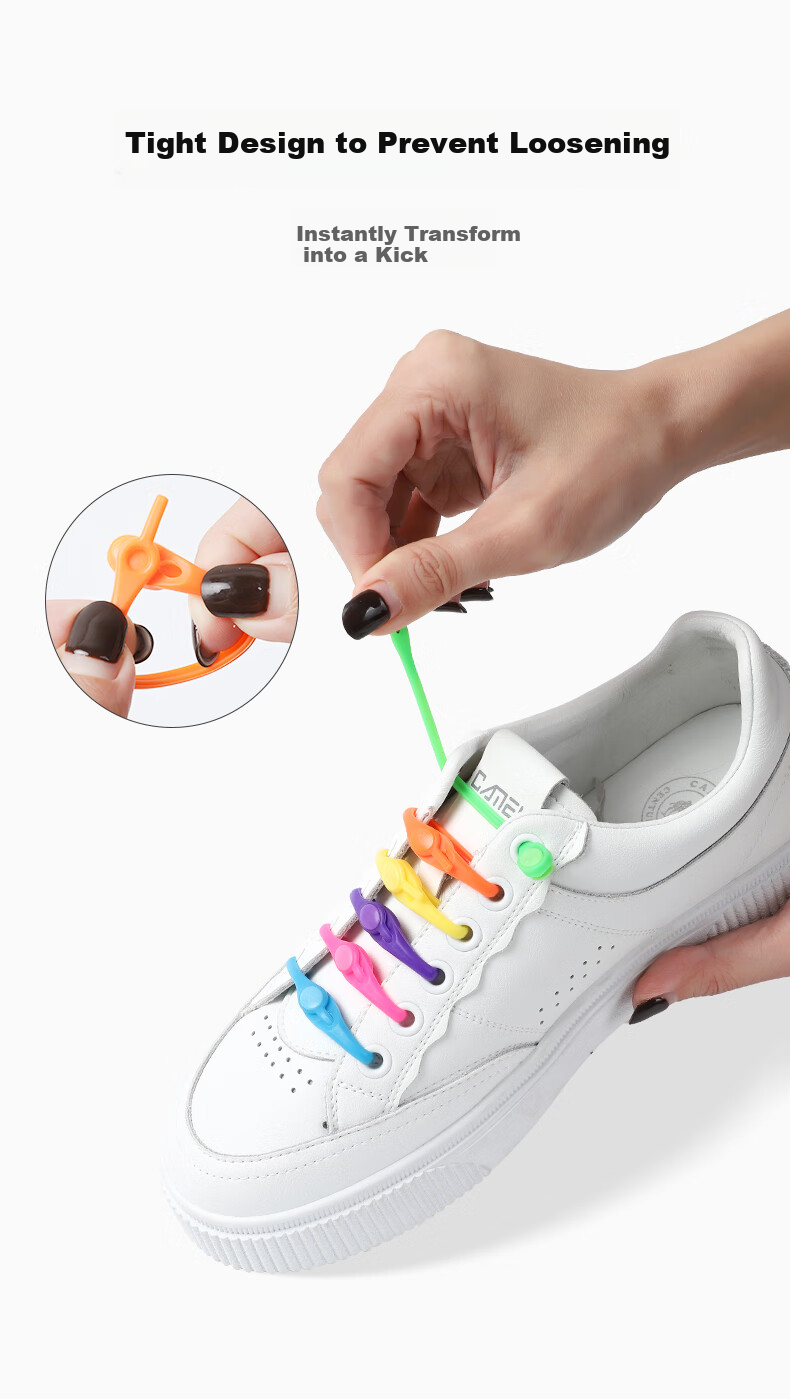 FOOTOPPO Colorful Lazy Shoe Laces, Silicone Slip-On Buckle, Elastic Drawstring, No-Tie Elastic Band, Children's Stretchy Shoe Cord 5