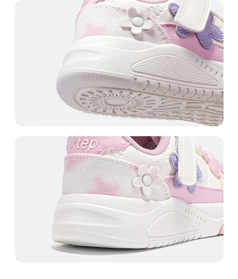XTEP Kids Girls Flower Velcro Leather Panel Shoes Sail White/Peach Pink Size 28 16